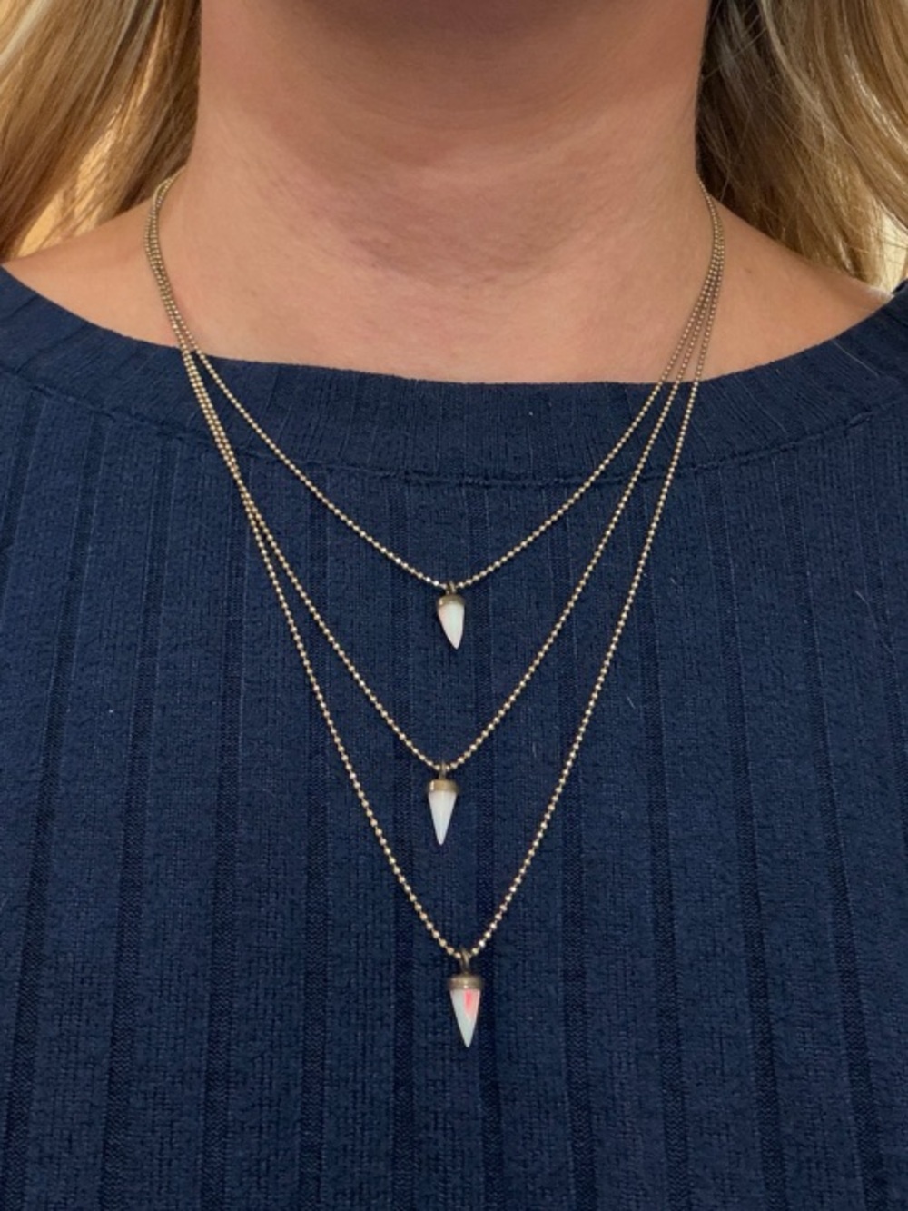 Lionette by Noa Sade Layered Gold Necklace with White Chevron Pendants